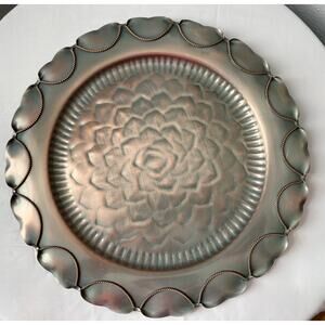 Gregorian Copper Rose Tray 9.75” Hammered Mid Century Rope Edge